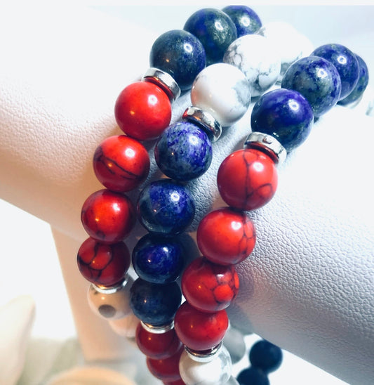 Buffalo Bills /4th of July Color - Themed Beaded Bracelet in Red/ White/Blue - Cindy Marie's Sweets Boutique