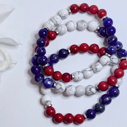 Buffalo Bills /4th of July Color - Themed Beaded Bracelet in Red/ White/Blue - Cindy Marie's Sweets Boutique