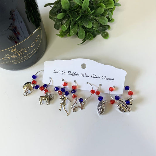 Buffalo Bills Themed Wine Glass Charm Set - Cindy Marie's Sweets Boutique