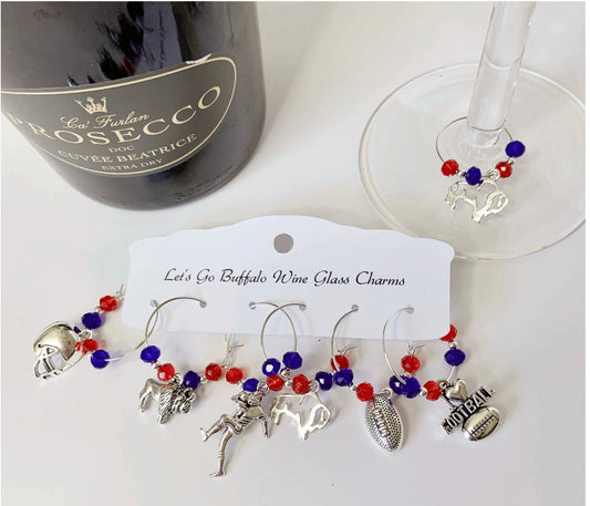 Buffalo Bills Themed Wine Glass Charm Set - Cindy Marie's Sweets Boutique