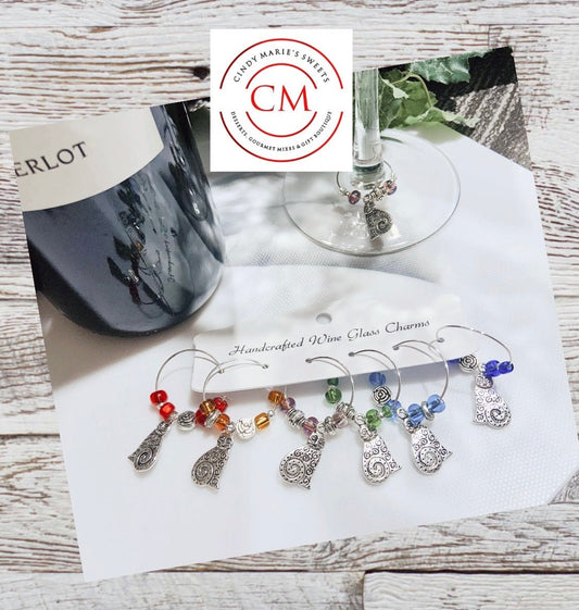 Cat Wine Glass Charm Set - Cat Lover Theme - Cindy Marie's Sweets Boutique